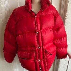 Vintage Red North Face Brown Label Goose Down Puffer Coat Size Large